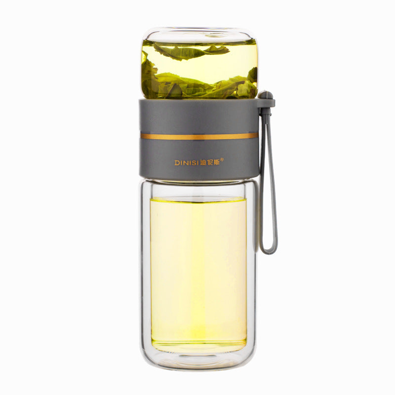Bouteille d'eau en verre avec filtre infuseur à thé séparation du thé bouteille en verre à Double paroi étanche /Glass Water Bottle With Tea Infuser Filter Tea Separation Double Wall Glass Bottle Leakproof Water Bottle