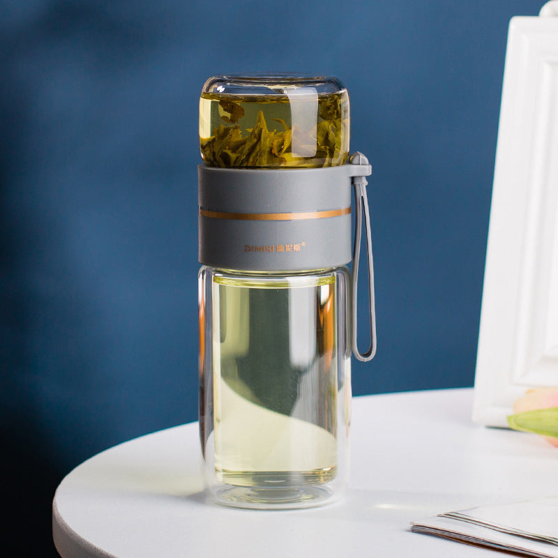 Bouteille d'eau en verre avec filtre infuseur à thé séparation du thé bouteille en verre à Double paroi étanche /Glass Water Bottle With Tea Infuser Filter Tea Separation Double Wall Glass Bottle Leakproof Water Bottle