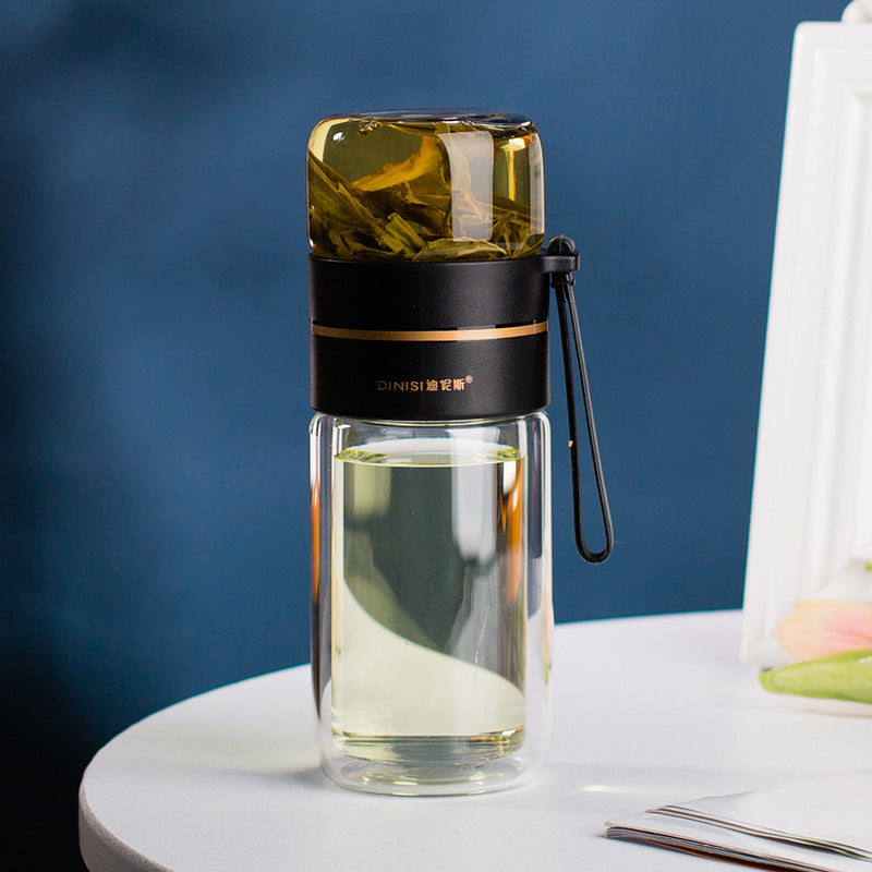 Bouteille d'eau en verre avec filtre infuseur à thé séparation du thé bouteille en verre à Double paroi étanche /Glass Water Bottle With Tea Infuser Filter Tea Separation Double Wall Glass Bottle Leakproof Water Bottle