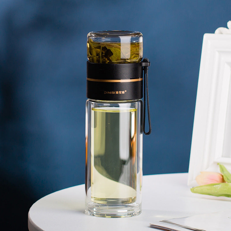 Bouteille d'eau en verre avec filtre infuseur à thé séparation du thé bouteille en verre à Double paroi étanche /Glass Water Bottle With Tea Infuser Filter Tea Separation Double Wall Glass Bottle Leakproof Water Bottle