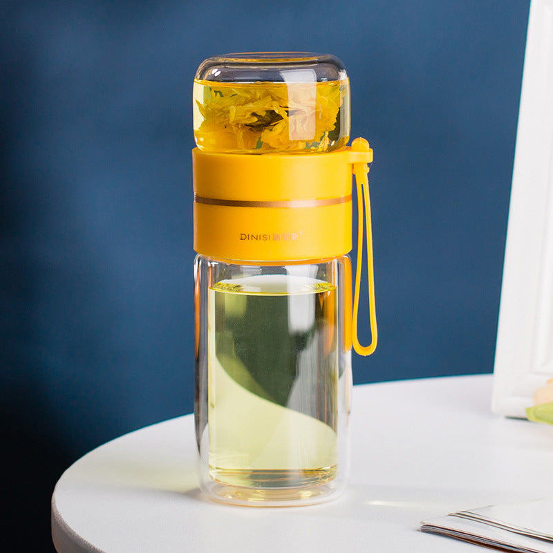 Bouteille d'eau en verre avec filtre infuseur à thé séparation du thé bouteille en verre à Double paroi étanche /Glass Water Bottle With Tea Infuser Filter Tea Separation Double Wall Glass Bottle Leakproof Water Bottle