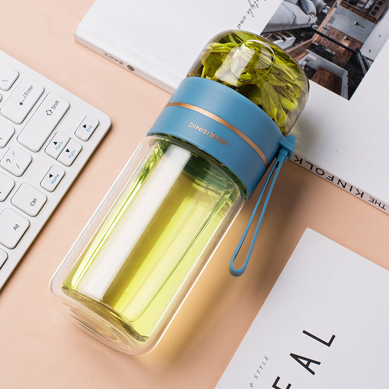 Bouteille d'eau en verre avec filtre infuseur à thé séparation du thé bouteille en verre à Double paroi étanche /Glass Water Bottle With Tea Infuser Filter Tea Separation Double Wall Glass Bottle Leakproof Water Bottle
