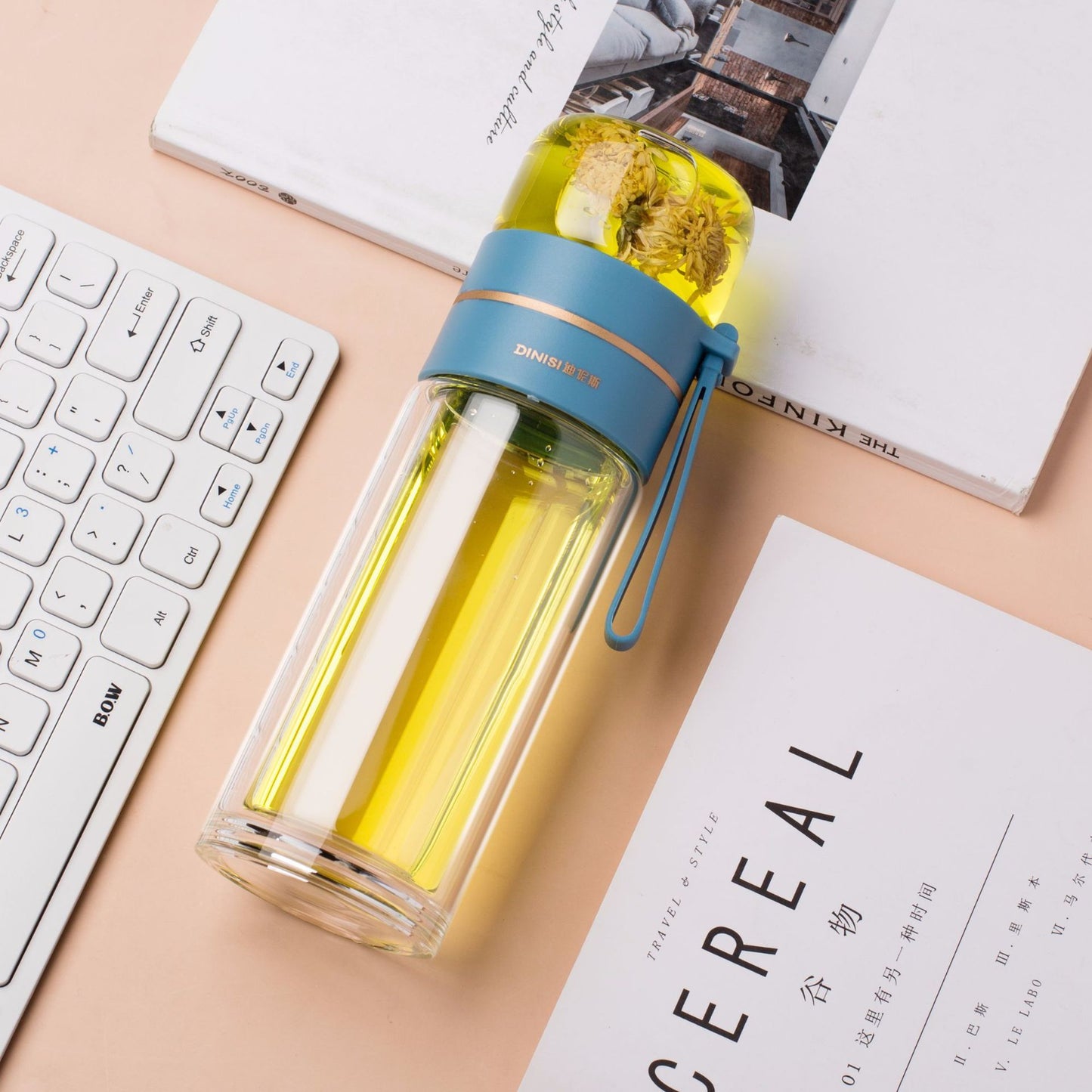 Bouteille d'eau en verre avec filtre infuseur à thé séparation du thé bouteille en verre à Double paroi étanche /Glass Water Bottle With Tea Infuser Filter Tea Separation Double Wall Glass Bottle Leakproof Water Bottle