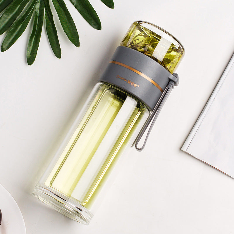 Bouteille d'eau en verre avec filtre infuseur à thé séparation du thé bouteille en verre à Double paroi étanche /Glass Water Bottle With Tea Infuser Filter Tea Separation Double Wall Glass Bottle Leakproof Water Bottle