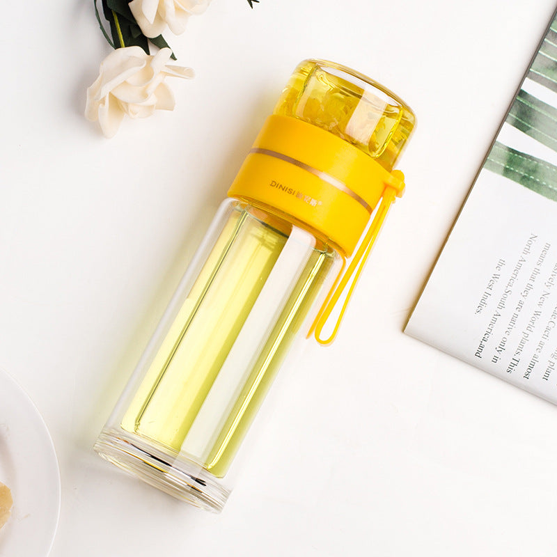 Bouteille d'eau en verre avec filtre infuseur à thé séparation du thé bouteille en verre à Double paroi étanche /Glass Water Bottle With Tea Infuser Filter Tea Separation Double Wall Glass Bottle Leakproof Water Bottle