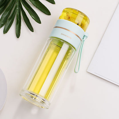 Bouteille d'eau en verre avec filtre infuseur à thé séparation du thé bouteille en verre à Double paroi étanche /Glass Water Bottle With Tea Infuser Filter Tea Separation Double Wall Glass Bottle Leakproof Water Bottle