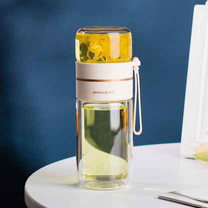 Bouteille d'eau en verre avec filtre infuseur à thé séparation du thé bouteille en verre à Double paroi étanche /Glass Water Bottle With Tea Infuser Filter Tea Separation Double Wall Glass Bottle Leakproof Water Bottle