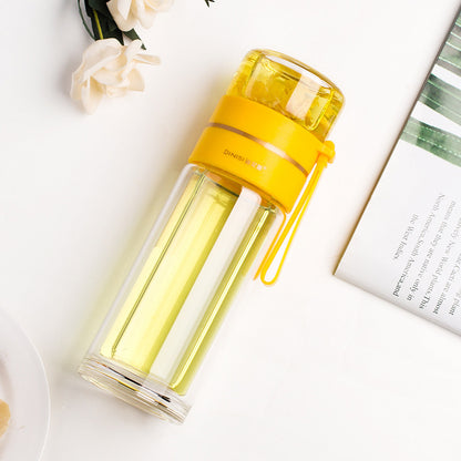 Bouteille d'eau en verre avec filtre infuseur à thé séparation du thé bouteille en verre à Double paroi étanche /Glass Water Bottle With Tea Infuser Filter Tea Separation Double Wall Glass Bottle Leakproof Water Bottle